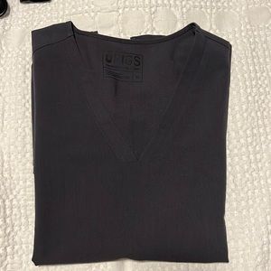 Charcoal Gray Figs scrub top. Two Pockets